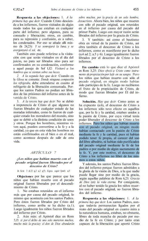 SUMA de Teología de Sto. Tomás de Aquino. Parte III, Cuestión 52, Artículo 7.
