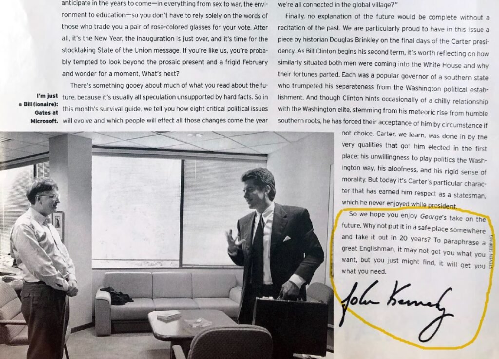 Plataforma 2020. Guía de supervivencia para el futuro. - George, febrero de 1997. Revista de John F. Kenedy Jr. https://divulgaciontotal.com/w/?p=11190 https://web.archive.org/web/20201201000000*/https://divulgaciontotal.com/w/?p=11190 https://tierrapura.org/2021/02/10/george-febrero-1997-la-revista-de-jfk-jr-que-predice-el-2020/ https://uncatolicoperplejo.com/george-revista-de-john-f-kenedy-jr-febrero-1997/