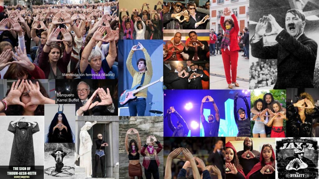 Feminismo es masonería (Mudra o signo masónico del triángulo, Merkel)