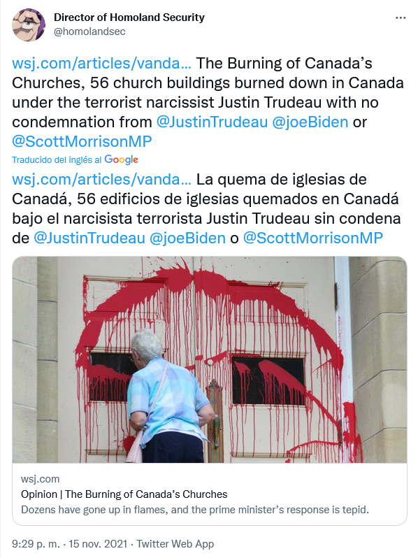 https://x.com/1churchburning --- Iglesias incendiadas, Church burning.
