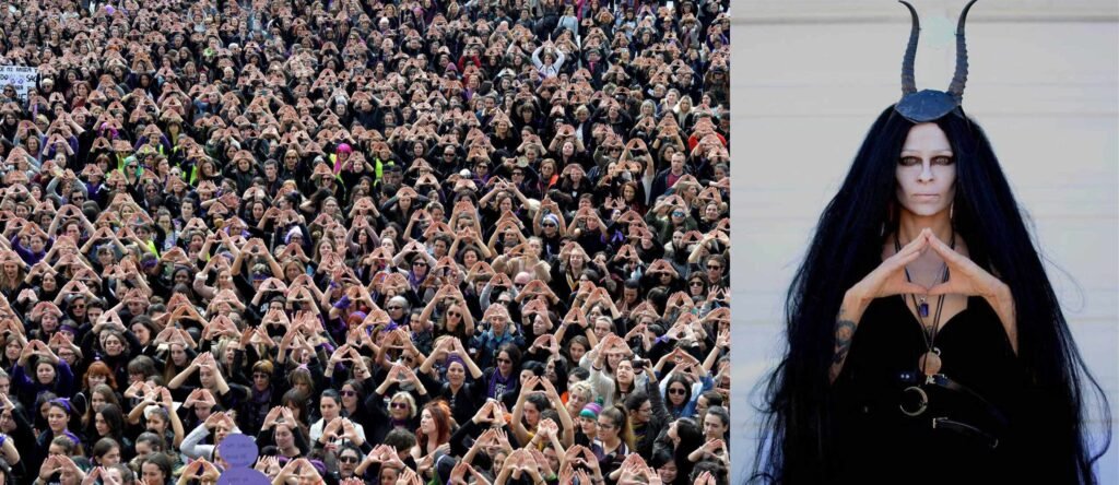 Feminismo es masonería (Mudra o signo masónico del triángulo, Merkel)
