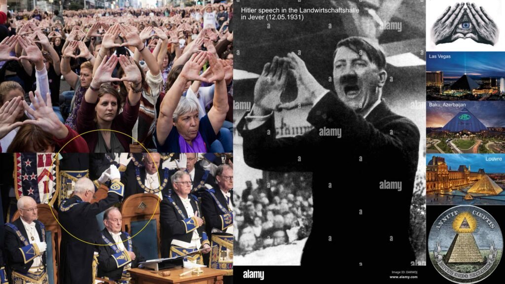 Feminismo es masonería (Mudra o signo masónico del triángulo, Merkel)