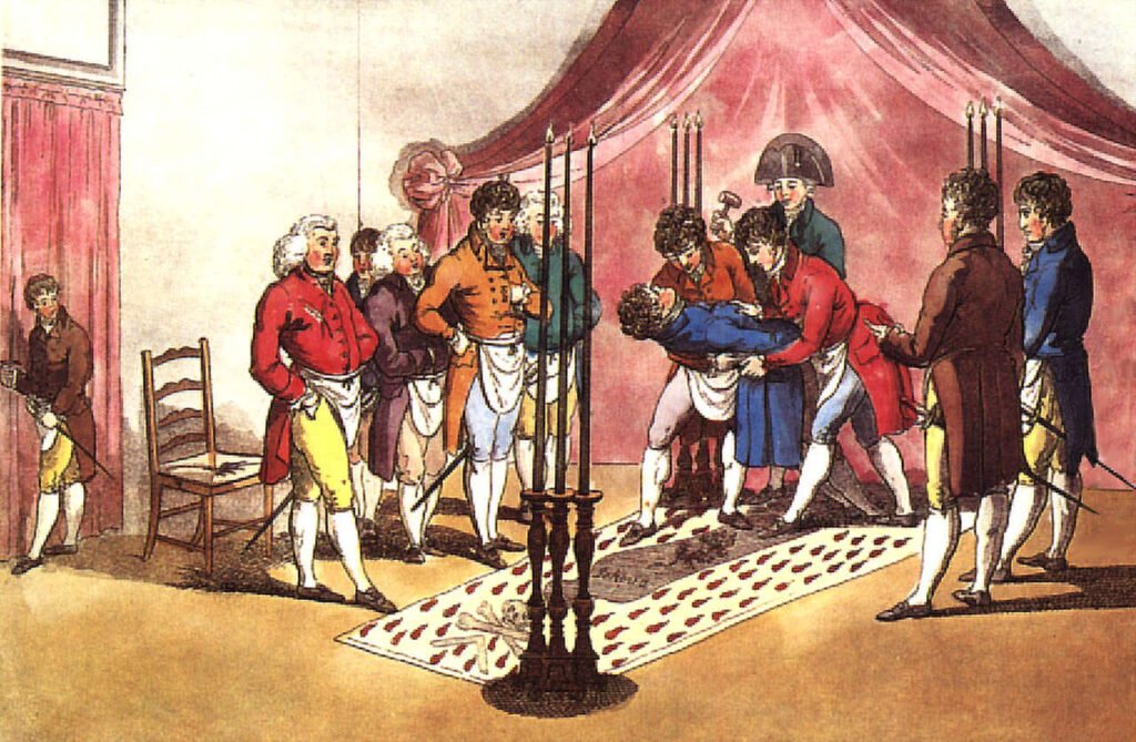 Ilustraciones sobre masonería. Logia.